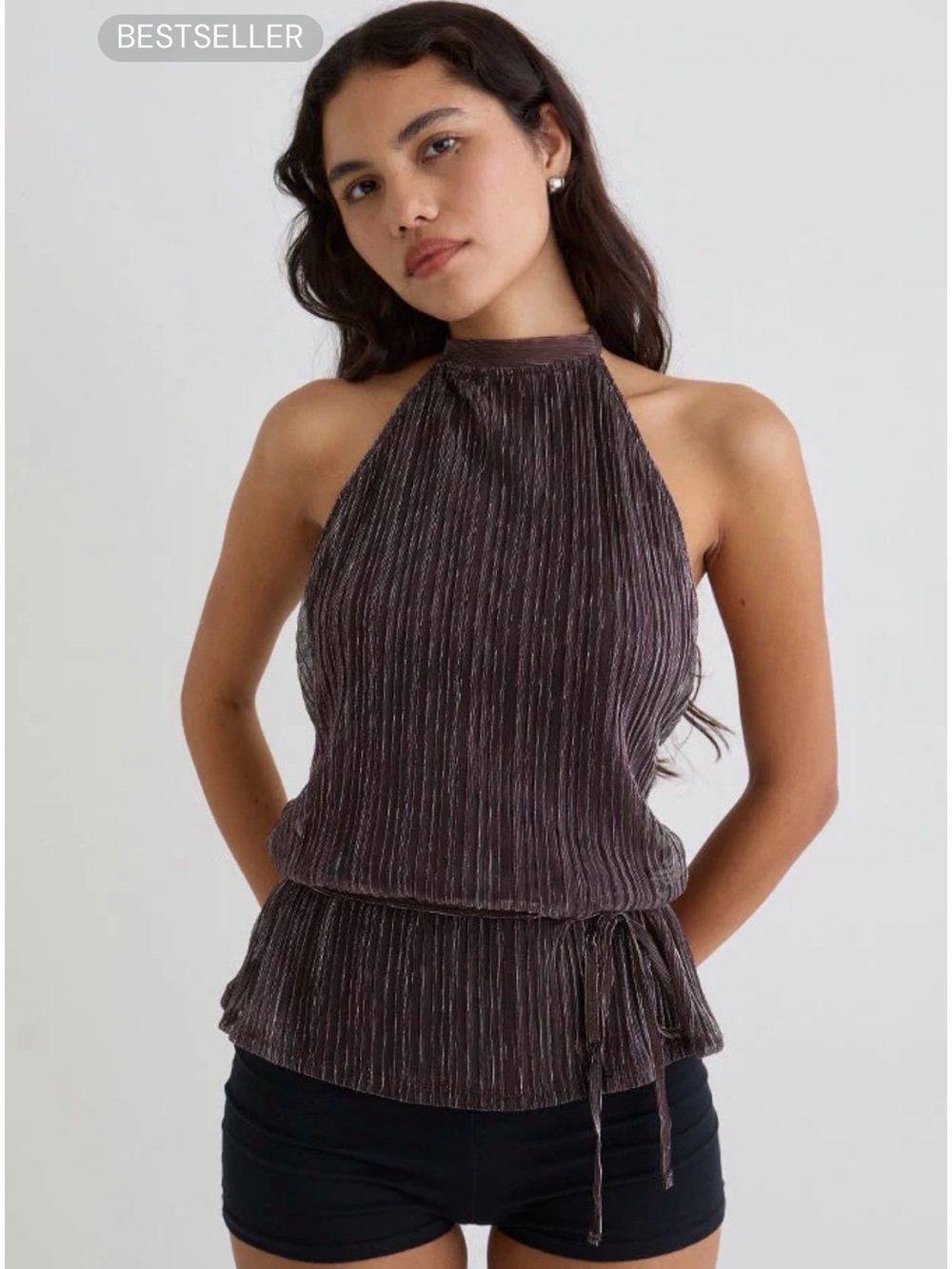 Motel Rocks Brown Pleated Halter Tie-Waist Camisole